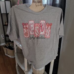 Gildan Gray Tee with Red and Pink Accents